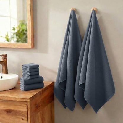 REDKISS Quick Dry Waffle Towel Set of 8, 100% Cotton,Lightweight & Highly Absorbent Waffle Towels for Bathroom, Spa, Gym, Pool-2 Bath Towels, 2 Hand Towels & 4 Washcloths,Dark Gray - color: Dark Gray