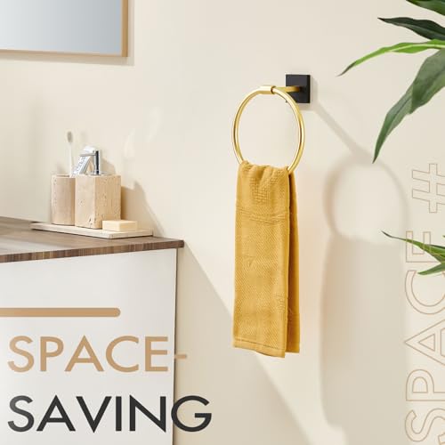 KOKOSIRI Hand Towel Holder Wall Mounted Towel Ring Bathroom Accessories Shower Towel Hanger Rack Stainless Steel Black with Gold, B3010GDK - color: Black Gold