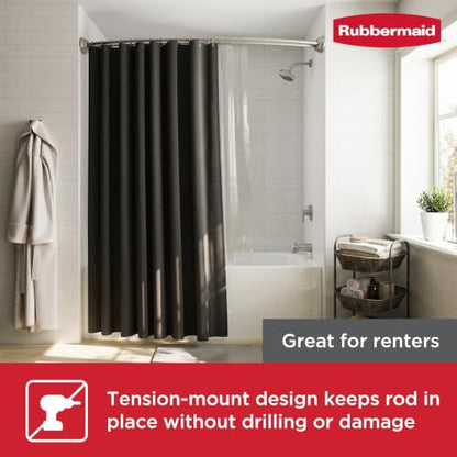 Rubbermaid Double Curved Shower Curtain Rod, No Drill, 50-72 Inches Adjustable Tension Shower Rod for Bathroom, Non-Slip, No Rust, Nickel - color: Nickel