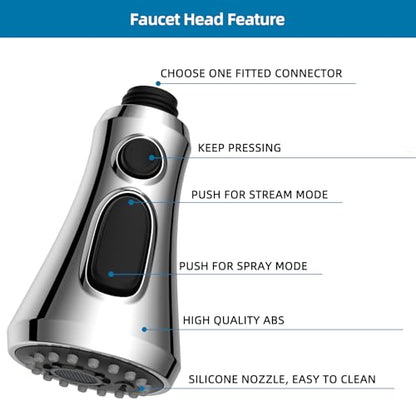 Universal Pull Down Spray Head for Kitchen Faucet, 3 Modes, Sliver Chrome | NSF/ANSI/CAN 372 Certified, 15 Adapters Compatible with Moen Delta Faucet, Kitchen Sink Faucet Sprayer Head Fit Most Faucet - color: Chrome, style: Handy Design