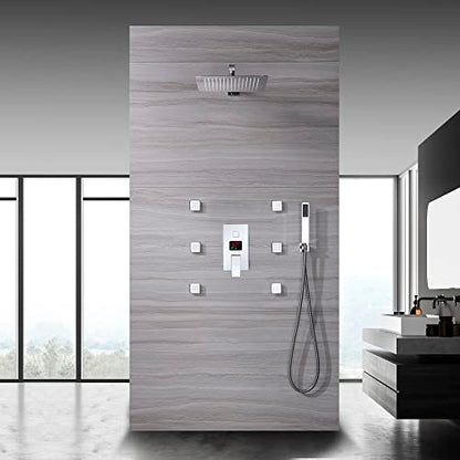 Cascada Digital 12” Wall Mounted Shower System with Single Handle & LCD Display, 3 Functions (Rainfall, Body jets & Handheld) (Polished Gold) - color: Polished Gold