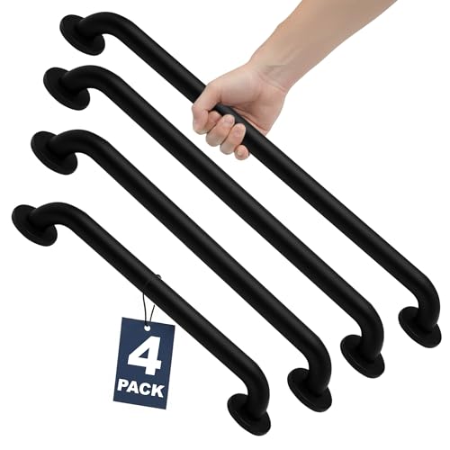 4-Pack Starter Bundle, 500 lb, 16/18/24/32 in, Matte Black | Complete Bathroom Safety Starter Bundle, For Seniors, 1.25 in Diameter, 500 lb Rated, All-in-One Shower Safety Solution - color: Matte Black