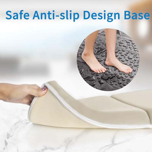 JJGoo Bath Kneeler with Elbow Rest Pad Set, 1.5 inch Kneeling Pad Mat for Bathtub Baby Bathing Parents, Painless Foam Mat with Toy Organizer Pockets, Non-Slip for Baby and Toddler Bathing - color: Apricot