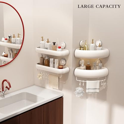 CICUFY Shower Caddy Suction Cup, 1 Pack No Drilling Corner Shower Shelves, Rust Proof Bathroom Storage Organizer, Shower Corner Caddy with Removable Hooks and Towel Bar, Triangle, Cream - style: Triangle Cream (1 Pack )