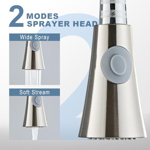 Universal Kitchen Faucet Spray Head Replacement, Pull Down Sink Sprayer Attachment with Anti-Clog Nozzle, Stream & Spray 2 Modes, Fits Most Faucets, Brushed Nickel - color: 2-Function Spray Head - Brushed Nickel