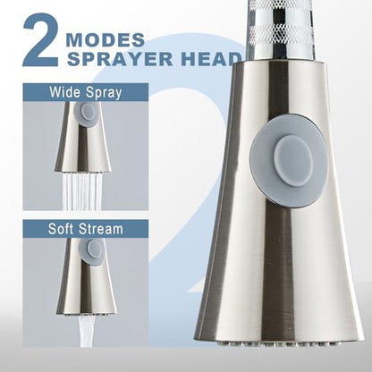 Universal Kitchen Faucet Spray Head Replacement, Pull Down Sink Sprayer Attachment with Anti-Clog Nozzle, Stream & Spray 2 Modes, Fits Most Faucets, Brushed Nickel - color: 2-Function Spray Head - Brushed Nickel