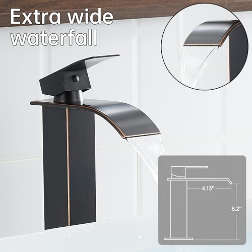 Tall Vessel Sink Faucet Oil Rubbed Bronze Faucet for Bathroom Sink Tall Waterfall Bathroom Faucet Single Handle 1 or 3 Hole Wash with Pop-up Drain - color: Oil Rubbed Bronze