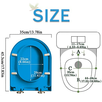 D Shaped Soft Close Quick Release Toilet Seat with 360 Adjustable Hinges Easy to Clean Polypropylene Bathroom Loo Seat - color: Blue