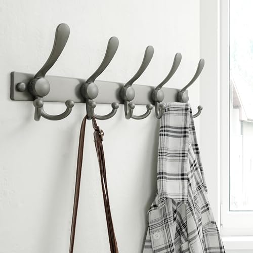 Coat Rack Wall Mount, Heavy Duty 12-Gauge Base vs Flimsy 1mm, Double-Thick Solid Anti-Snap Hooks, 16” Stud-Mount, Stainless Steel Hanger for Clothes Hat Entryway Closet Mudroom, Grey - color: Gray, size: L=17" (1pcs)