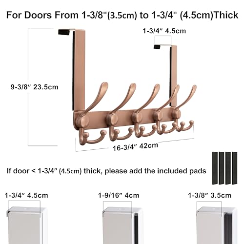 Over Door Hook 2.0 - Upgraded Version - Simple-Assembly, Strong, Heavy-Duty Stainless Steel 5-Tri-Hook Over The Door Hanger Rack, SimpleStrong Series, Rose Gold - color: Rose Gold