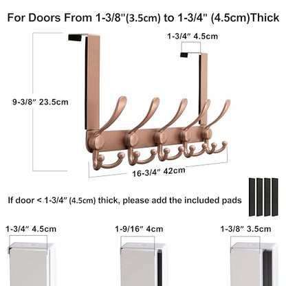 Over Door Hook 2.0 - Upgraded Version - Simple-Assembly, Strong, Heavy-Duty Stainless Steel 5-Tri-Hook Over The Door Hanger Rack, SimpleStrong Series, Rose Gold - color: Rose Gold
