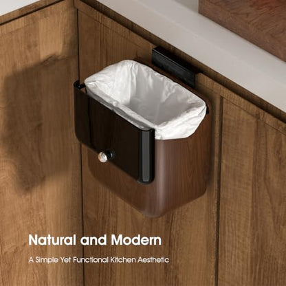 Large 3.2 Gallon Compost Bin, Under Sink Trash Can with Lid, Hanging Waste Cabinet for Office Kitchen Cupboard Bathroom Bedroom, Walnut Color - color: Walnut Color