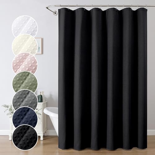 Black Shower Curtain 84 Inches Extra Long, Waffle Weave Heavy Fabric Shower Curtain for Bathroom, Waterproof Soft Hotel Spa Luxury Elegant Bath Curtains, Machine Washable, Black, 72x84 Inch - color: Black, size: 72"W x 84"L (Pack of 1)