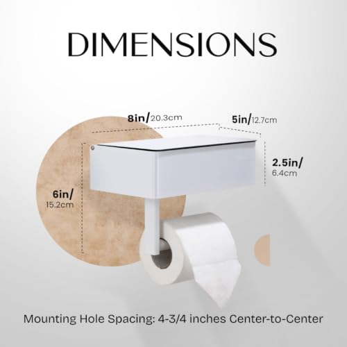 Day Moon™ - Toilet Paper Holder with Shelf - Modern Roll Holder for Bathroom - 1 Pack - Wall Mount - with Storage, White - color: White