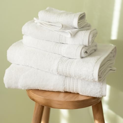 100% Turkish Cotton Towel Set of 6 - Soft, Plush & Super Absorbent - Premium Set with 2 Bath Towels, 2 Hand Towels, and 2 Washcloths - Made in Turkey (White, 6-Piece Towel Set) - color: White