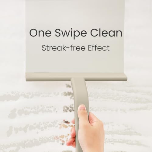JustHang Shower Squeegee with Built-in Hook, 10-Inch Light Taupe | Award-Winning Design, All-One-Piece Soft-Touch Silicone, for Glass Door, Bathroom, Window, Mirror, Tile Wall, Car - color: Light Taupe