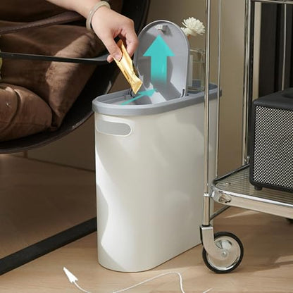 Slim Bathroom Trash Can with Press Top Lids, 2.1 Gallon White Small Trash Can for RV Inside, Plastic Narrow Garbage Can, Rectangular Waste Basket Trash Bin for Bathroom, Bedroom, Office, Kitchen