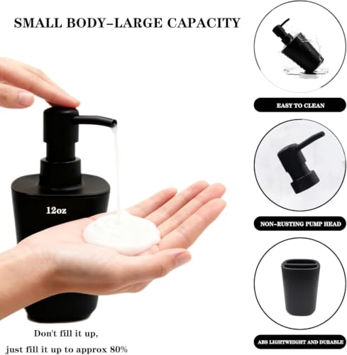 LGURT Matte Black Bath Accessories Set — 4-Pc Dispenser, Holder & Cup | Compact 4-piece matte black bath set. 10oz dispenser, toothbrush holder, cup & dish. Countertop-friendly. Budget-friendly. - color: Matte Black
