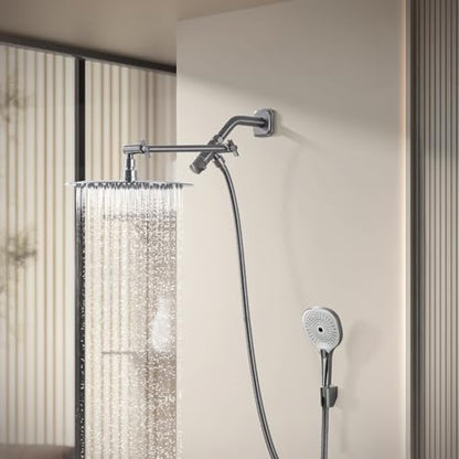 TRUSTMI Shower Arm Diverter, Adjustable High Rise or Lower Shower Head, 10 Inch Extension, Brushed Nickel - color: Brushed Nickel