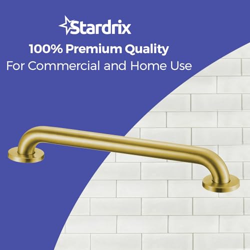 Stardrix 18-Inch ADA Compliant Grab Bar, 1.5" Diameter, Concealed Mounting Flanges, Handicap Friendly, Commercial & Residential Bathrooms, Brushed Gold Stainless Steel - color: Brushed Gold, size: 18"