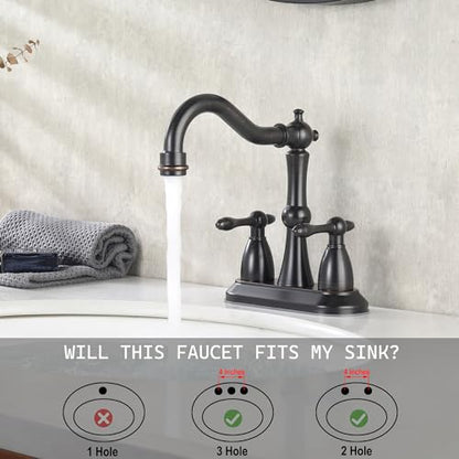 Oil Rubbed Bronze Antique Bathroom Faucet 2 Hole, Stainless Steel Centerset 4 inch Bathroom Faucet 2 Handle with Drain and Supply Hose, Brushed Bronze Faucet for Bathroom Sink - color: Oil Rubbed Bronze