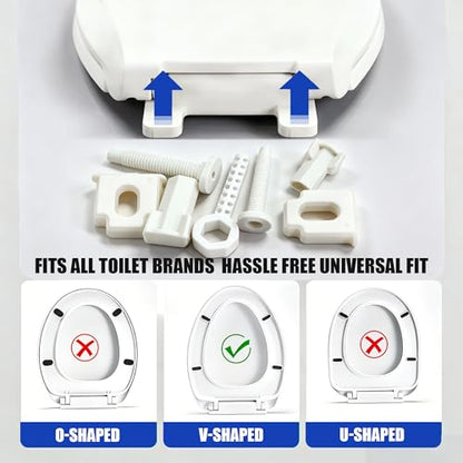 V-Shape Toilet Seat, Soft Close, Quick Release, White PP | Premium polypropylene resists stains, yellowing, cracking, fading, and everyday wear for dependable long-term performance