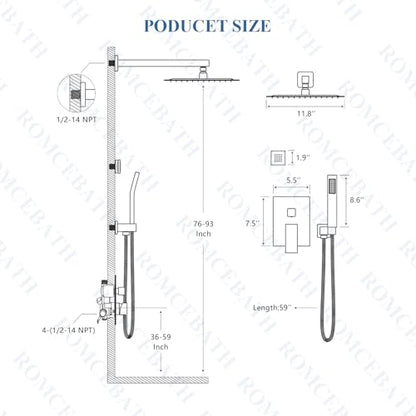 Rain Shower System With Complete 6 Pcs Body Sprays Jets And Pressured Balance Rough-in Valve,12Inch Rainfall Shower Head And Handheld, Modern Brushed Gold Wall Mount Shower Faucets Sets - color: Brushed Gold, style: Wall-Mounted 6 Jets