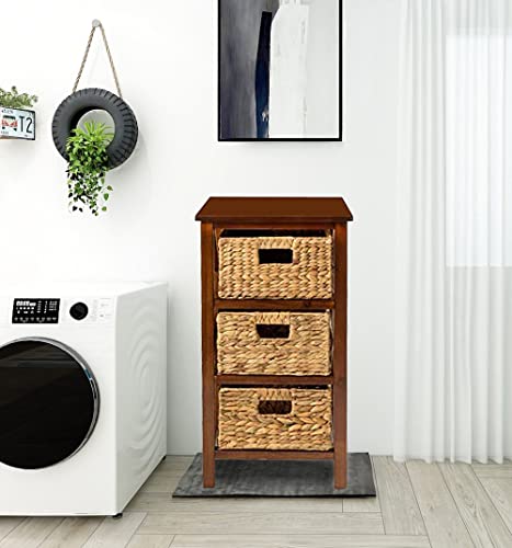 3 Tier X-Side End Storage Cabinet, Walnut | 3 Wicker Baskets - color: Walnut, size: 14"D x 14"W x 25"H (3 Drawers)