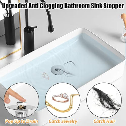 Anlige Bathroom Sink Drain Strainer, 2PCS 3 in 1 Pop Up Bathroom Sink Stopper with Removable Brass Basket Hair Catcher, Universal Sink Plug for 1.06 to 1.6in Drain Hole, Chrome Silver - style: Bathroom Sink Stopper Hair Catcher