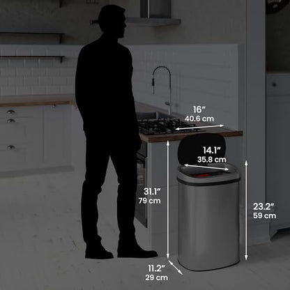 iTouchless Push-Top Lid 13 Gallon Trash Can with Odor Control System – Stainless Steel Garbage Bin, Press-Top Soft-Close Spring Lid, Fingerprint-Resistant for Kitchen, Home Office, Restroom, Business - color: Silver 13 Gal, Black Push Top Lid
