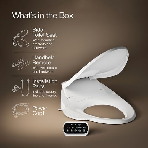 Kohler PureWash E750 Elongated Heated Bidet Toilet Seat, White with Touchscreen Remote Control, Quiet-Close Grip-Tight Lid, Self-Cleaning Wand, Warm Water Bidet, Adjustable Water Pressure, Nightlight - color: White