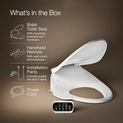 Kohler PureWash E750 Elongated Heated Bidet Toilet Seat, White with Touchscreen Remote Control, Quiet-Close Grip-Tight Lid, Self-Cleaning Wand, Warm Water Bidet, Adjustable Water Pressure, Nightlight - color: White