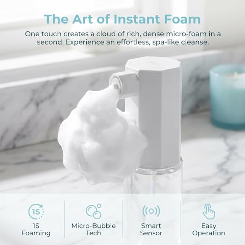 Rechargeable Automatic Foam Soap Dispenser Touchless Electric Foaming Maker Countertop Foam Dispenser for Bathroom Kitchen, Suitable for Shampoo, Body Wash, Facial Cleanser and Pet Bathing Foam Making