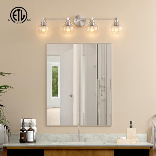 VONLUCE 4 Light Bathroom Vanity Light Fixtures, Brushed Nickel Finish | Globe Glass Shades, E26 Sockets, Easy to install, ETL Certificated, Vanity Lights for Bedroom Hallway Living Room - color: Nickel, size: 4-Light