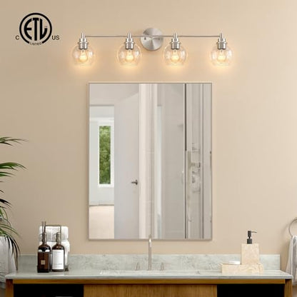 VONLUCE 4 Light Bathroom Vanity Light Fixtures, Brushed Nickel Finish | Globe Glass Shades, E26 Sockets, Easy to install, ETL Certificated, Vanity Lights for Bedroom Hallway Living Room - color: Nickel, size: 4-Light