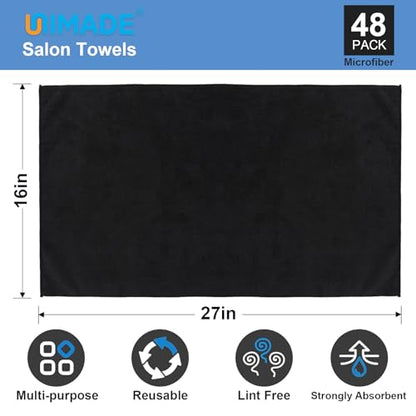 48 Pack Salon Towels - Highly Absorbent and Quick Drying Hand Towels, Premium Wash Cloths for Bathroom, Gym, Shower, Hotel, and Spa - 16x27 inch (Black) | Quick Drying Premium Wash Cloths for Bathroom, Gym, Shower, Hotel, and Spa - 16x27 inch (Black) - co