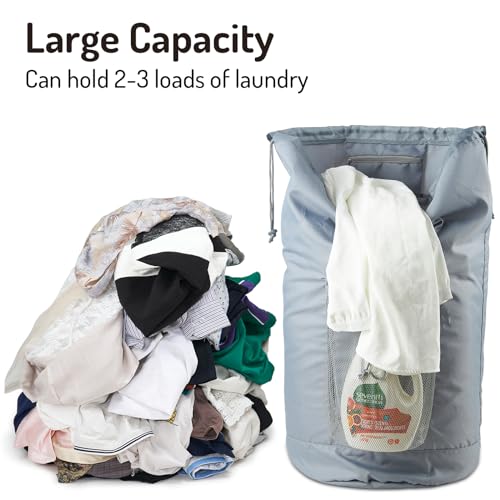 Seiritex Backpack Laundry Bag, Large Laundry Backpack with Detergent Holder and Adjustable Shoulder Straps for College Travel Dorm Room (Gray) - color: Grey