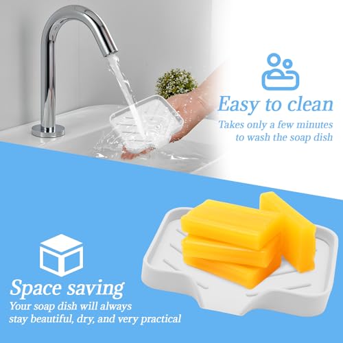 BokWin Silica Gel Soap Dish with Drain, White, 4.8x3.5 Inch | 1 Pack, Self Draining Soap Tray, For Shower, Bathroom and Kitchen, Sink Organizer, Bar Soap Holder - color: White