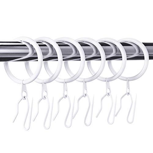 Hotop 30 Pcs Metal Drapery Curtain Rings 0.98/1.26/1.65 inch Interior Diameter and 30 Pcs Hanging Curtain Drapery Pin Hooks for Window Door Shower(White,32 mm) - color: White, size: 32 mm