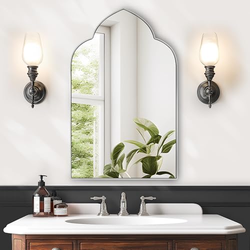 SDHYL Bathroom Mirror Medicine Cabinet, 31.5" Wall Mounted with 2 Adjustable Shelves, Elegant Carved Frame & Tempered Glass, Recessed Storage for Classic/Vintage Bathroom (Silver) - color: Silver-french Style, size: 31x20 inch