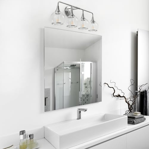 Brushed Nickel Bathroom Light Fixture 4 Lights Bathroom Vanity Lights Over Mirrors with Clear Glass Shade 30.7 inch Wall Sconce Lighting Bath(Exclude E26 Bulb) - color: Brushed Nickel, size: 4 Light