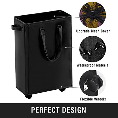 45L Slim Rolling Laundry Basket with Wheel & Adjustable Long Handles, Black | Small Laundry Baskets with Mesh Top, Narrow Dirty Clothes Hamper for Bedroom, Closet, and Bathroom - color: Black - Rolling, size: 45L