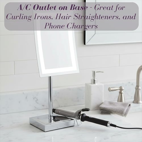 JERDON Lighted Makeup Mirror with 5X Magnification - Chrome - JRT910CL | 6.5" x 9" Rectangular Frame, LED Lighting, 17" Tall - color: Chrome