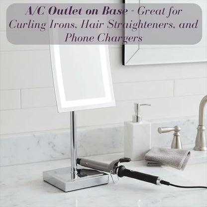 JERDON Lighted Makeup Mirror with 5X Magnification - Chrome - JRT910CL | 6.5" x 9" Rectangular Frame, LED Lighting, 17" Tall - color: Chrome