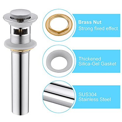 CREA Bathroom Sink Drain Chrome, Sink Stopper Pop Up Drain for Bathroom Vanity Kitchen Sink with Overflow - color: Chrome