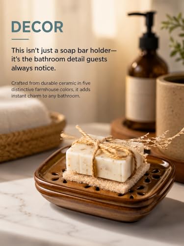 Miamolo Soap Dish with Draining, Bar Soap Holder Keeping Soap Bars Dry | 2-tier Tray Catch Drips, Mess-Free, Non-Slip Base | for Shower Bathroom Bathtub | Sponge Holder Kitchen Sink | Gift, Brown - color: Brown