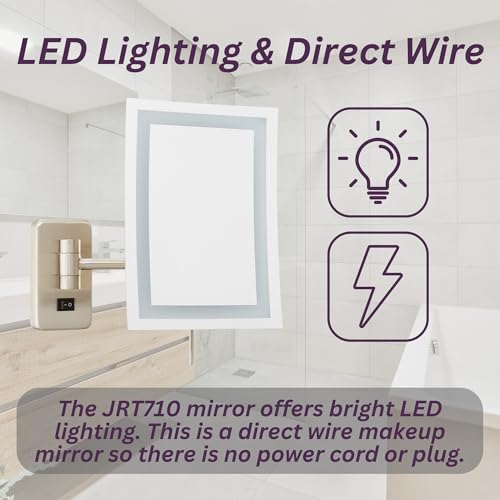 JERDON Hardwired Wall-Mount Makeup Mirror - 5X/1X - Nickel - JRT710NLD | 6.5" x 9" Rectangular Frame, LED Lighting, Direct Wire Install - color: Nickel Direct Wire