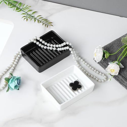 Black Rectangle Soap Dish - Modern Ceramic Hand Soap Holder Non-Slip Bar Soap Holder Soap Tray for Bathroom, Kitchen Sink, Shower, Countertop, Easy to Clean - color: Black