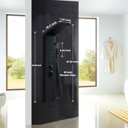 Black Shower Panel Modern Shower Tower System with Full Body Shower Jets System Handheld Spray Wall Mount Shower Panels Faucet - color: Black-5023