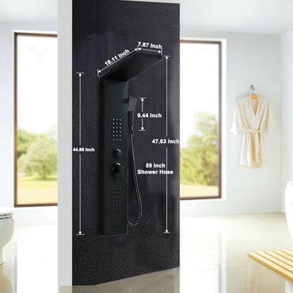 Black Shower Panel Modern Shower Tower System with Full Body Shower Jets System Handheld Spray Wall Mount Shower Panels Faucet - color: Black-5023